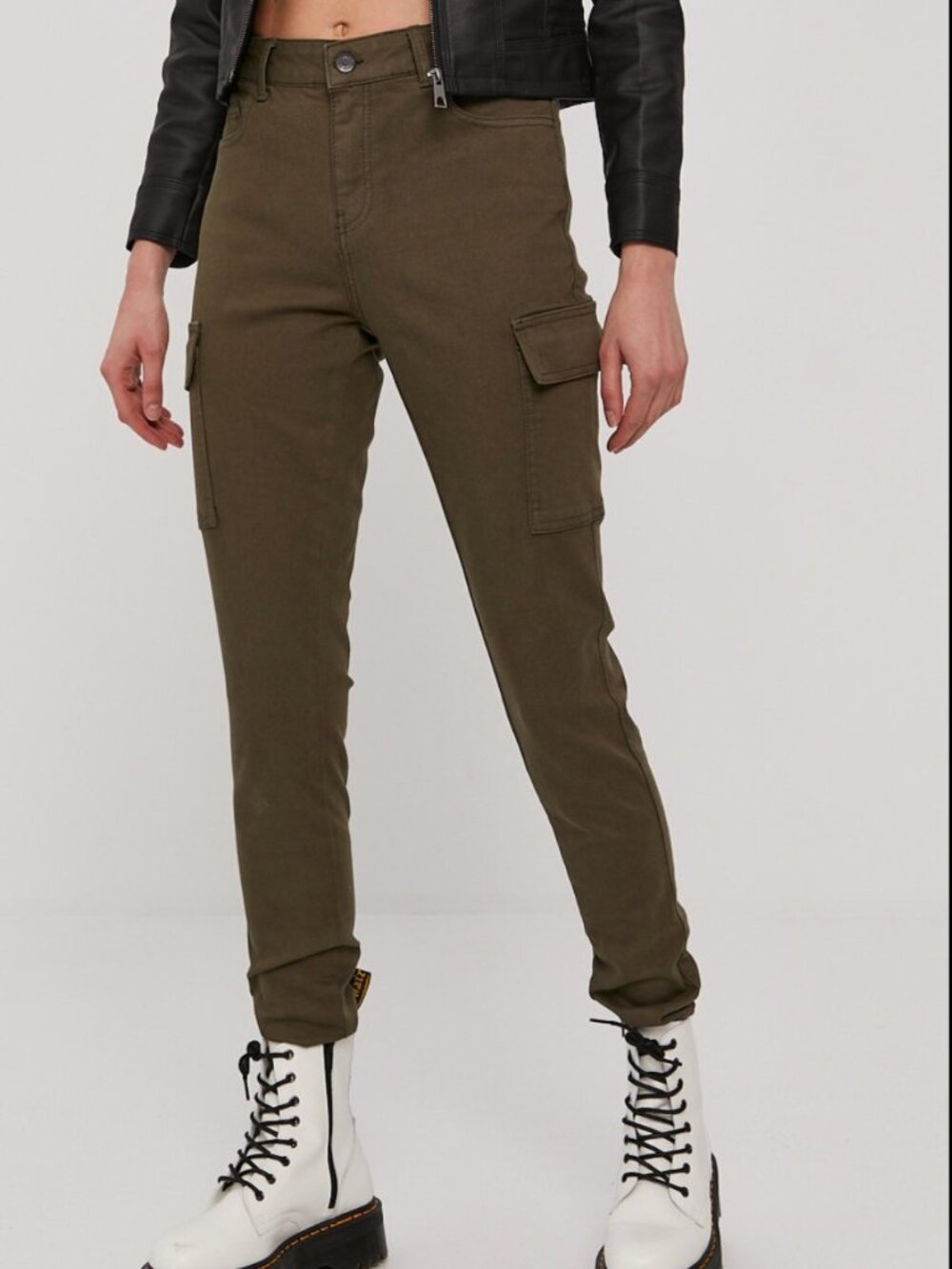 Noisy May Lucy Utility Pants Trouser Medium Green Slim Fit Cargo Stretch ASOS